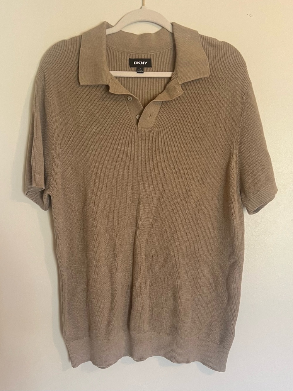 DKNY Men's Short-Sleeve Polo Sweater in Taupe 100% cotton